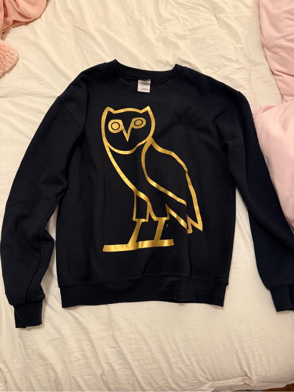 Gildan Black Crewneck Sweatshirt with Gold Owl Graphic - Women